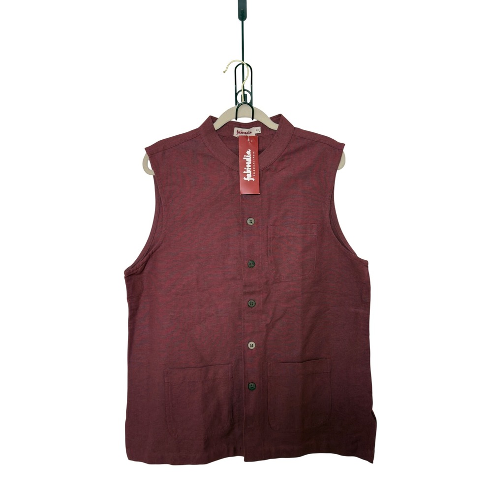 Fabindia Men Nehru Sleeveless‎ Vest Mandarin Collar Size 42 L/XL